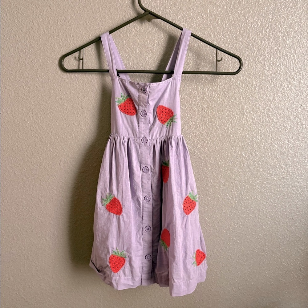 Mini Boden Strawberry Embroidered Dress Size 3/4